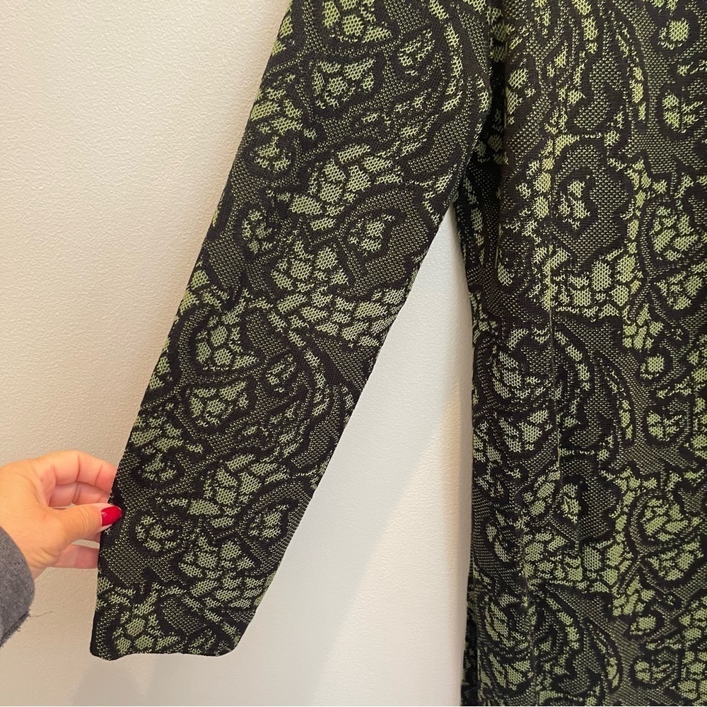 Misook Heritage Fit Open Front Cardigan Jacket Green Black Lace Sweater Small - Picture 6 of 10
